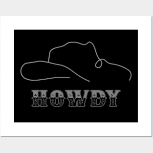 HOWDY Single Line Art of Cowboy Hat (GRAY) Posters and Art